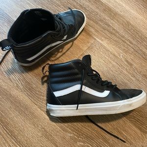 Black leather high top vans. 8.5